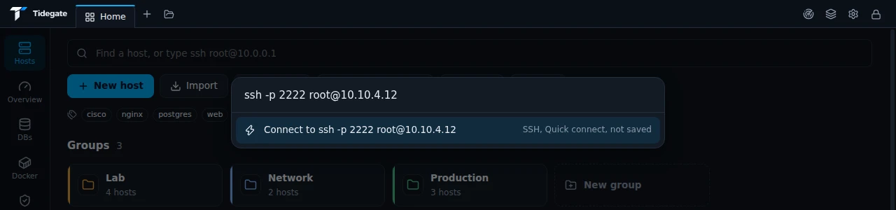The quick connect box with ssh -p 2222 root@10.10.4.12 typed in