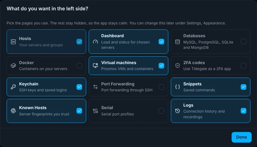 The question What do you want in the left side, with Virtual machines checked